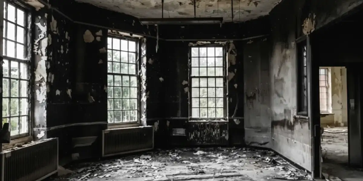 fire damage repair addressing severe interior damage and smoke residue inside a burned home in Wichita, KS