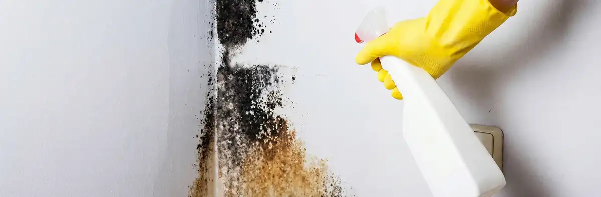 visible mold growth on an interior wall being treated during mold removal service in Wichita, KS