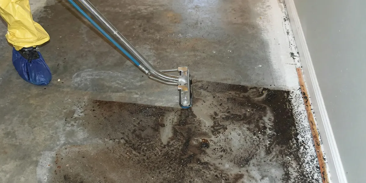 sewage removal technicians extracting contaminated wastewater from a residential floor in Wichita, KS
