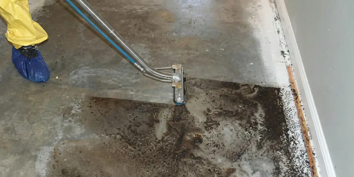 sewage removal technicians extracting contaminated wastewater from a residential floor in Wichita, KS