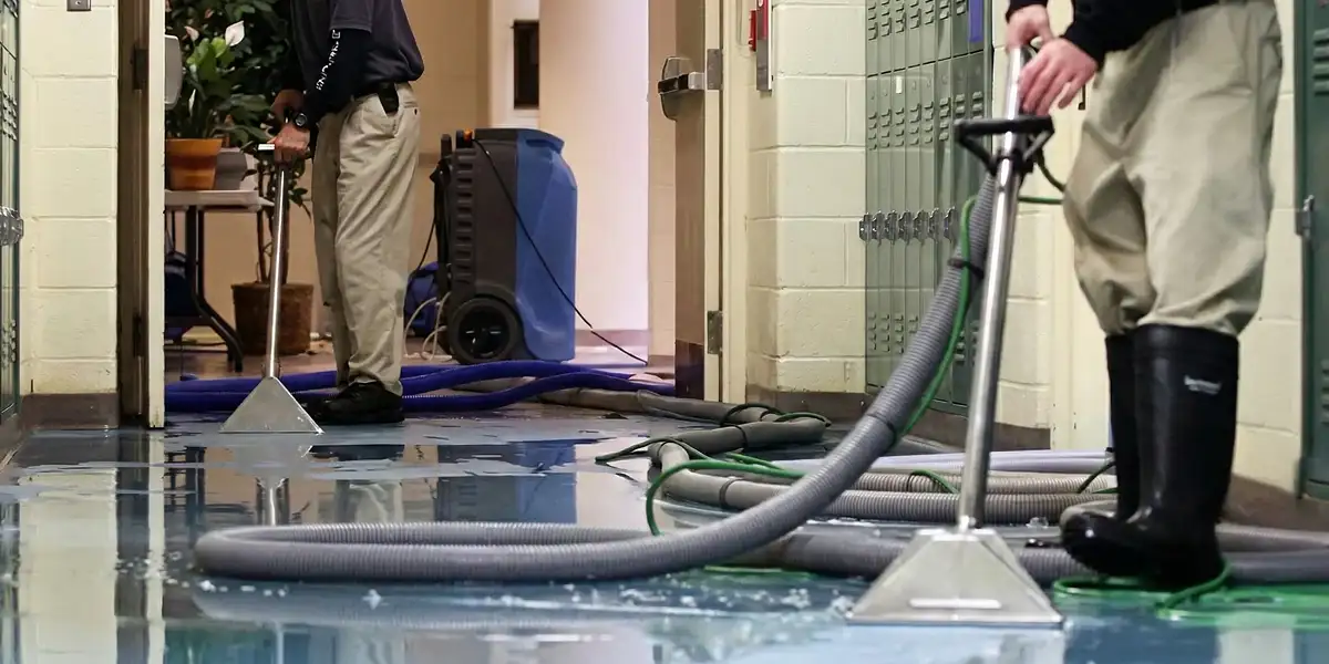 water damage restoration technicians performing professional water extraction inside a property in Wichita, KS